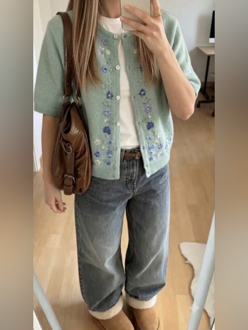 VNTG Floral Embroidered Green Sweater